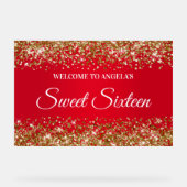 金ゴールドグリッター赤Sweet sixteen アクリルサイン (正面)