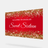 金ゴールドグリッター赤Sweet sixteen アクリルサイン (傾斜)