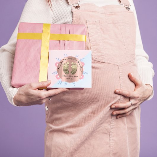 金ゴールドグリッター足ベビーシャワーお願いありがとう ラウンドシール