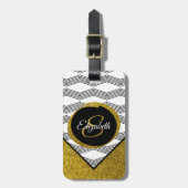 金ゴールドグリッター輝くイニシャル文字モノグラム ラゲッジタグ (正面縦)