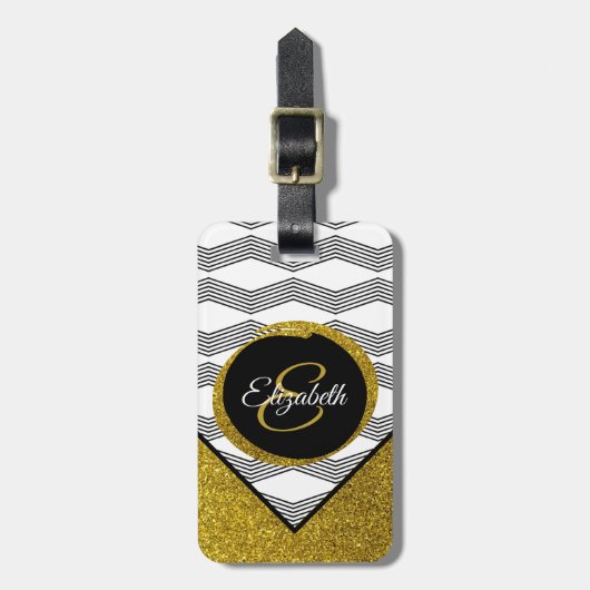 金ゴールドグリッター輝くイニシャル文字モノグラム ラゲッジタグ (正面縦)