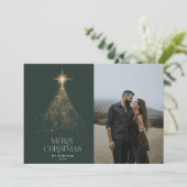 金ゴールドグリッター輝く緑モダンのクリスマス写真 シーズンカード (スタンド正面)