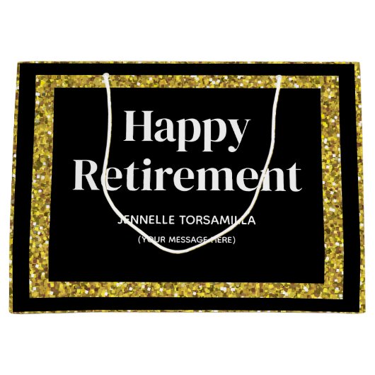 金ゴールドグリッター退職パーティー ラージペーパーバッグ (正面)