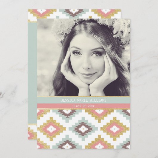 金ゴールドグリッター部卒業招待状 招待状 (正面/裏面)