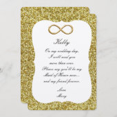 金ゴールドグリッター金ゴールドインフィニティメイド・オブ・オーナー（花嫁付き添い人）カード 招待状 (正面/裏面)