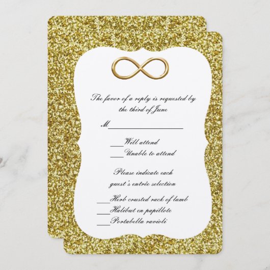 金ゴールドグリッター金ゴールドインフィニティ応答カード 招待状 (正面/裏面)