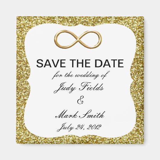 金ゴールドグリッター金ゴールドインフィニティ日付磁石の保存 マグネット (正面)