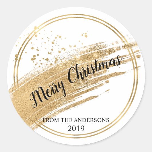 金ゴールドグリッター金ゴールド箔クリスマスステッカーのラベル ラウンドシール (正面)