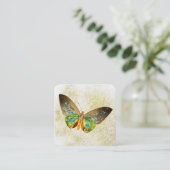 *~*金ゴールドグリッター金ゴールド金箔付きバタフライホワイト スクエア名刺 (スタンド正面)