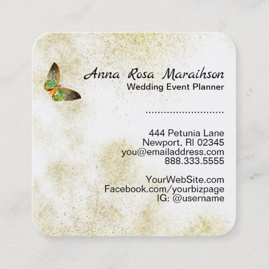 *~*金ゴールドグリッター金ゴールド金色の蝶の水色 スクエア名刺 (裏面)