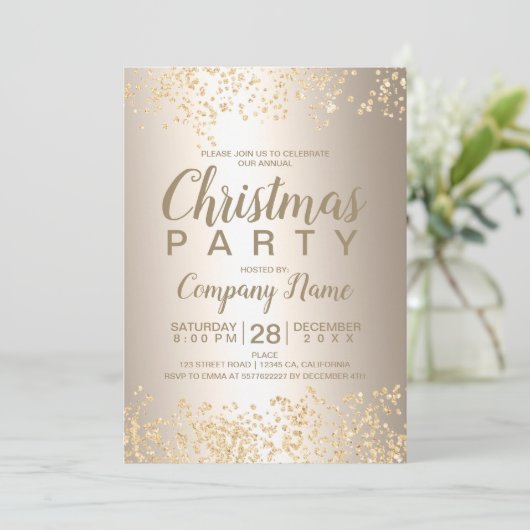 金ゴールドグリッター金属クリ企業のスマスパーティー 招待状 (スタンド正面)