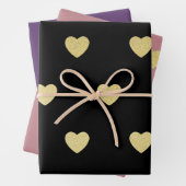 金ゴールドグリッター金属ハートブラックレッドパープル ラッピングペーパーシート (インサイチュ)
