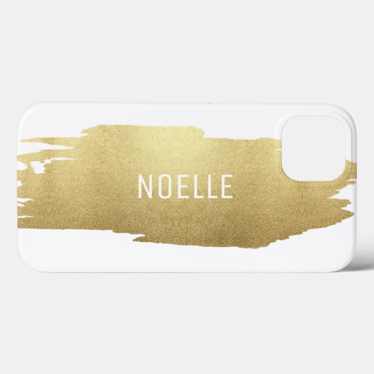 金ゴールドグリッター金属ブラシストローク、白 Case-Mate iPhoneケース (裏面 (横))
