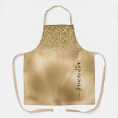 金ゴールドグリッター金属手書きモノグラム名 エプロン (正面)