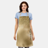 金ゴールドグリッター金属手書きモノグラム名 エプロン (着用した状態)