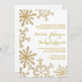 金ゴールドグリッター雪エレガント結晶ウィンターウェディング 招待状 (正面/裏面)