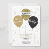 金ゴールドグリッター風船サプライズ誕生日パーティー 招待状 (正面)