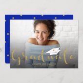 金ゴールドグリッター高校の卒業写真発表 案内状 (正面/裏面)