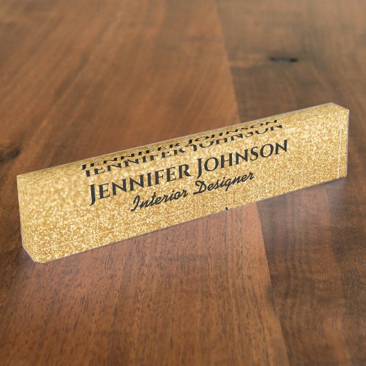 金ゴールドグリッター高級クリスマスバックグラウンド デスクネームプレート (側面)