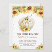 金ゴールドグリッター1ひまわりカボチャ1st誕生日 招待状 (正面)