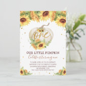 金ゴールドグリッター1ひまわりカボチャ1st誕生日 招待状 (スタンド正面)