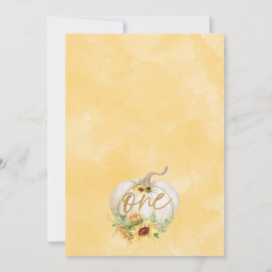 金ゴールドグリッター1ひまわりカボチャ1st誕生日 招待状 (裏面)