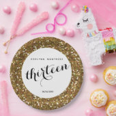 金ゴールドグリッター13誕生日 ペーパープレート (パーティー)