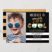 金ゴールドグリッター2カッコいいパーティー誕生日フォト 招待状 (正面/裏面)