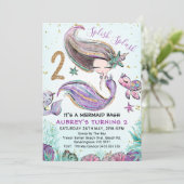 金ゴールドグリッター2パープルマーメイド2歳の誕生日 招待状 (スタンド正面)