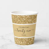 金ゴールドグリッター21周年記念ハッピーバースデーパーティー 紙コップ (正面)