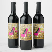 金ゴールドグリッター21歳の誕生日ガールワきらめくインまたは ワインラベル (ボトル)