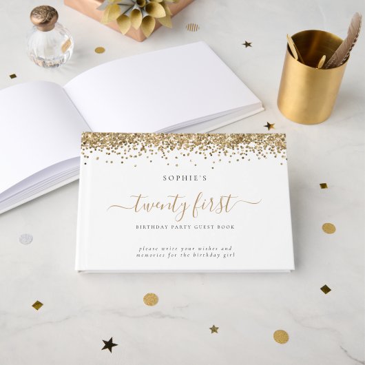 金ゴールドグリッター21歳の誕生日パーティー ゲストブック (正面見開き)
