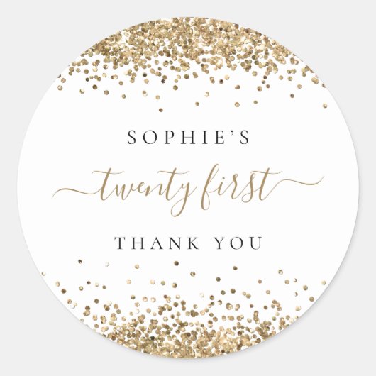 金ゴールドグリッター21番目の誕生日ありがとう ラウンドシール (正面)