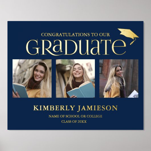 金ゴールドグリッター3写真卒業ウェルカムサイン 箔ポスター (正面)