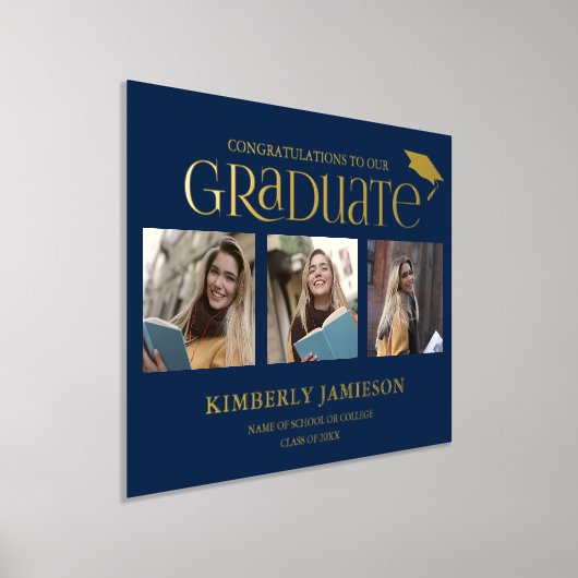 金ゴールドグリッター3写真卒業ウェルカムサイン 箔ポスター (レイダウン)