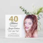 金ゴールドグリッター40と素晴らしい40th誕生日の写真 招待状 (スタンド正面)
