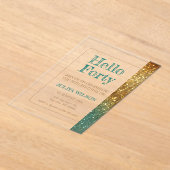 金ゴールドグリッター40歳の誕生日パーティー アクリル招待状 (レイダウン)