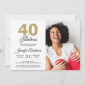 金ゴールドグリッター40素晴らしい誕生日ディーバピンク写真 招待状 (正面)