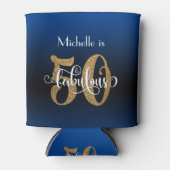 金ゴールドグリッター50とファブルーズブルーグラデーション誕生日 缶クーラー (正面)