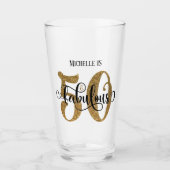 金ゴールドグリッター50と名前付き素晴らしい誕生日 タンブラーグラス (正面)