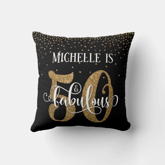 金ゴールドグリッター50と素晴らしいタイポグラフィ誕生日 クッション (裏面)