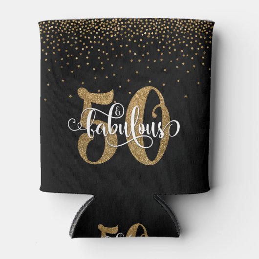 金ゴールドグリッター50と素晴らしいタイポグラフィ誕生日 缶クーラー (正面)