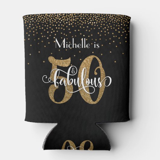 金ゴールドグリッター50と素晴らしいタイポグラフィ誕生日 缶クーラー (裏面)