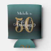 金ゴールドグリッター50と素晴らしいティール（緑がかった色）グラデーション誕生日 缶クーラー (裏面)