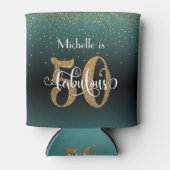 金ゴールドグリッター50と素晴らしいティール（緑がかった色）グラデーション誕生日 缶クーラー (正面)