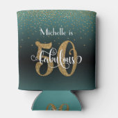 金ゴールドグリッター50と素晴らしいティール（緑がかった色）グラデーション誕生日 缶クーラー (裏面)