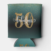 金ゴールドグリッター50と素晴らしいティール（緑がかった色）グラデーション誕生日 缶クーラー (正面)