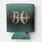 金ゴールドグリッター50と素晴らしいティール（緑がかった色）グラデーション誕生日 缶クーラー (裏面)