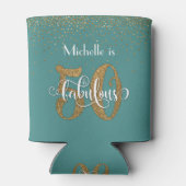 金ゴールドグリッター50と素晴らしいティール（緑がかった色）誕生日 缶クーラー (裏面)