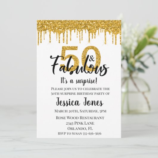 金ゴールドグリッター50と素晴らしい50のサプライズパーティー 招待状 (スタンド正面)